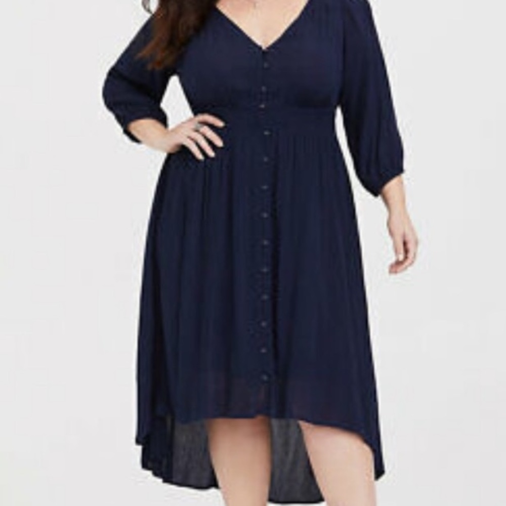 Navy high low button down dress